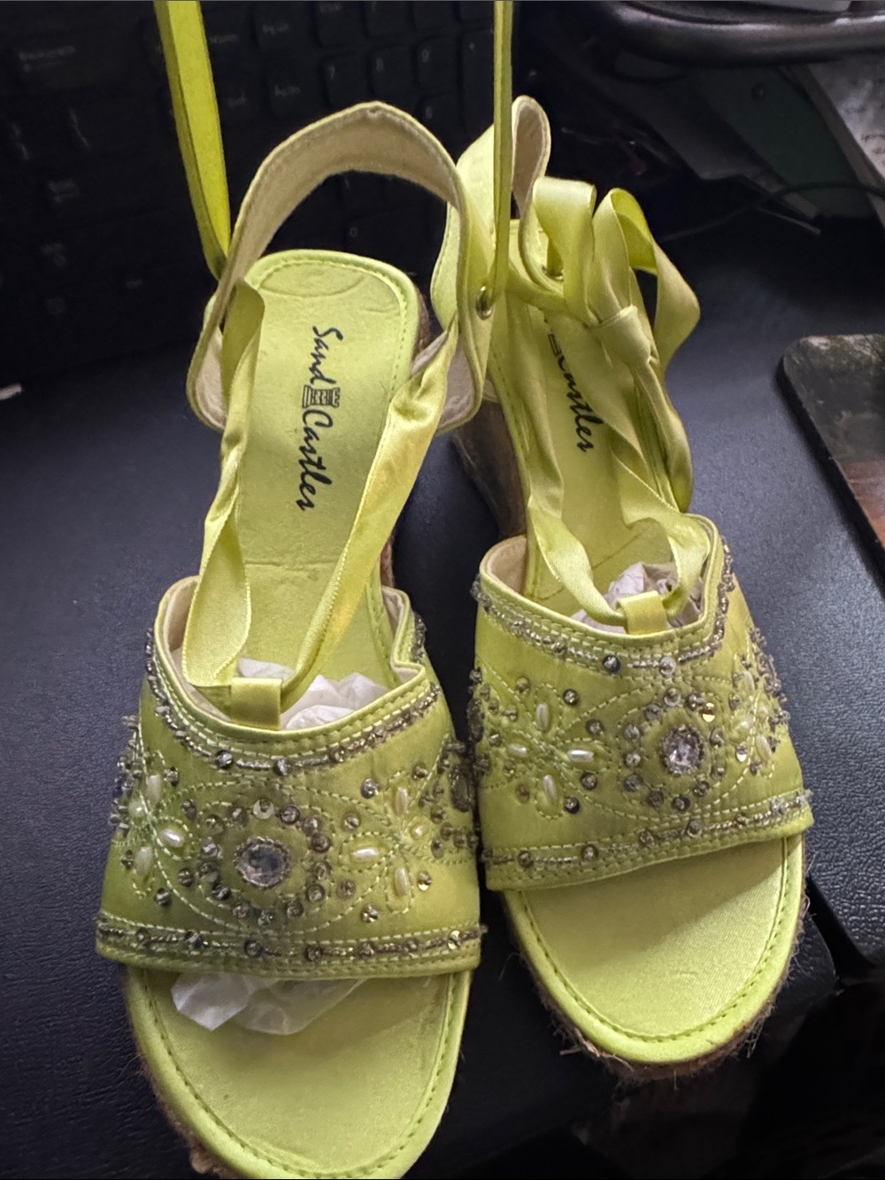 Sassy Cinder Embellished Lime Green Women's Slingback Sandals